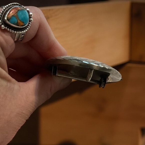 Vintage Silver,red & blue turquoise inlay Butterfly Buckle,marked CB hippie - Picture 2 of 6